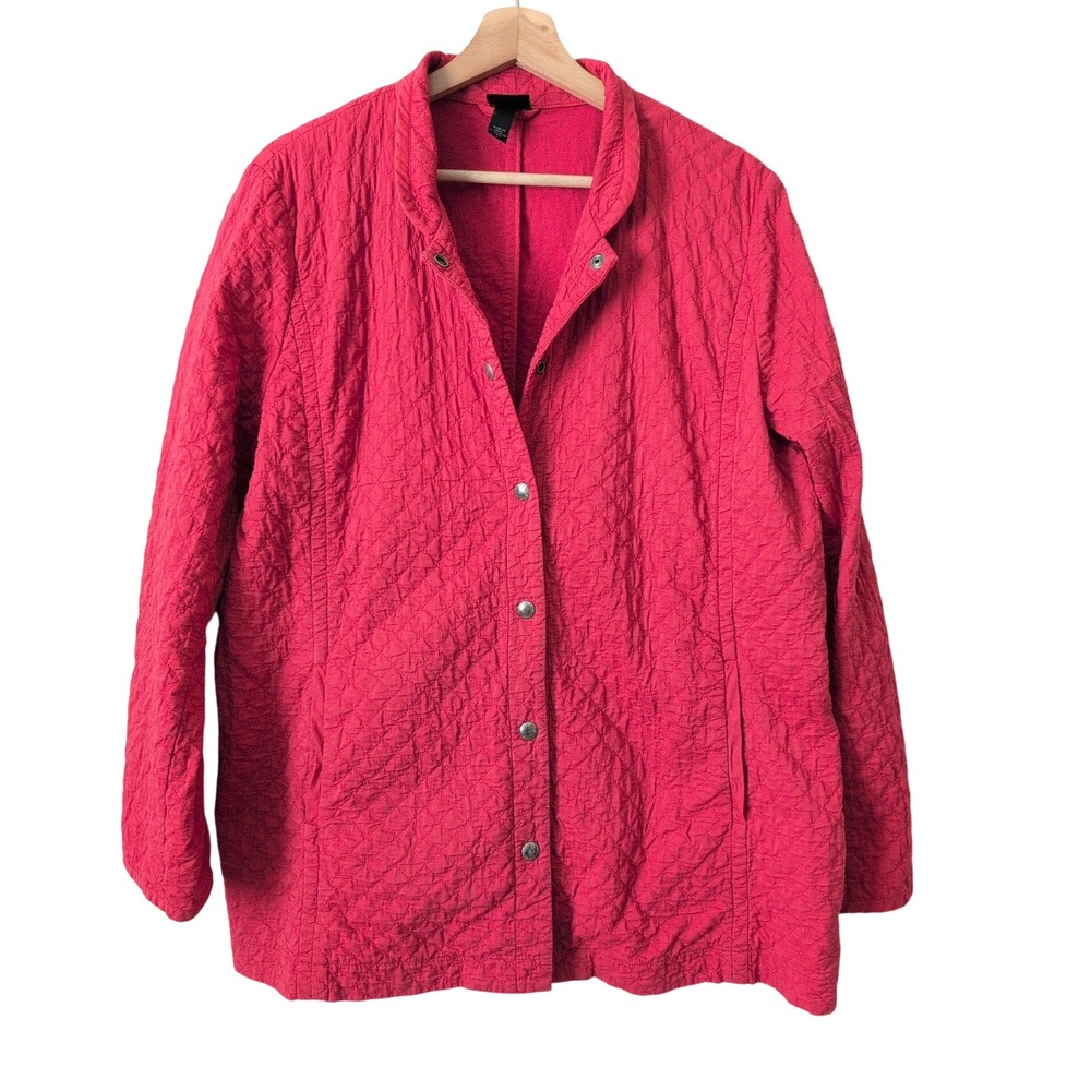 Eileen Fisher Red Quilted Snap Front‎ Jacket Women Large Lagenlook Lightweight